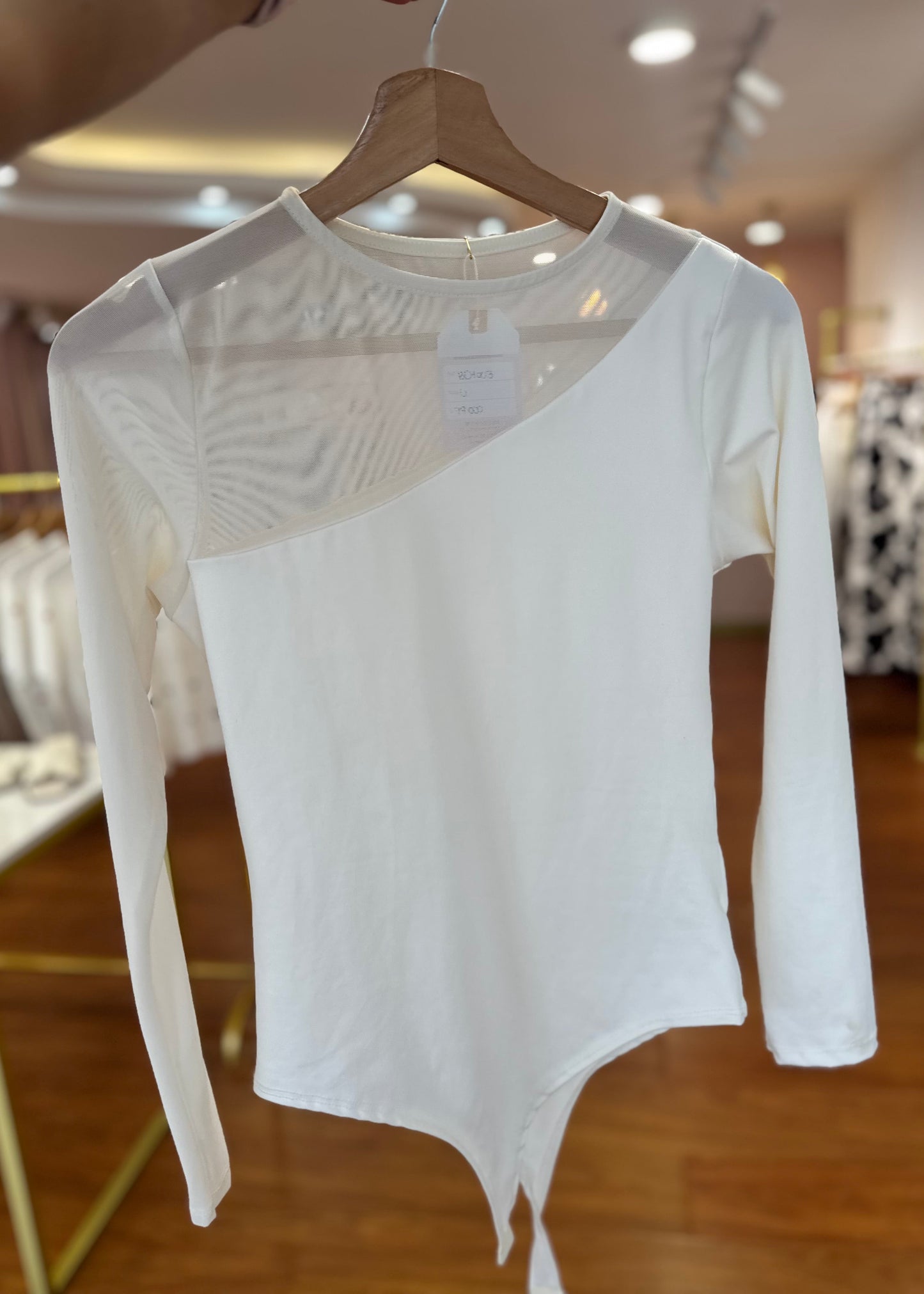 Body manga larga con transparencia marfil