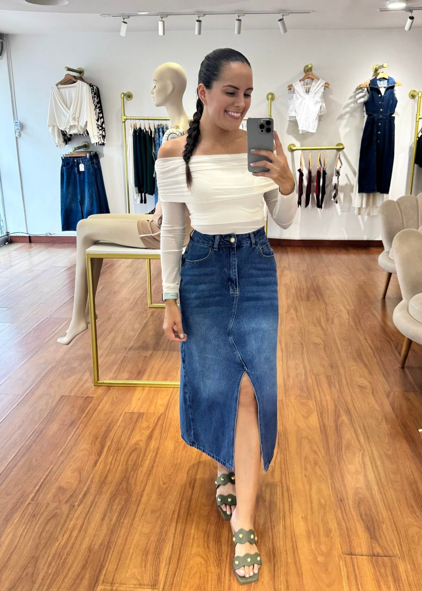 Blusa cuello bandeja marfil