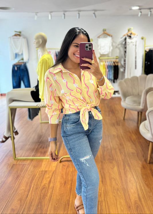 Camisa oversize en lino amarilla