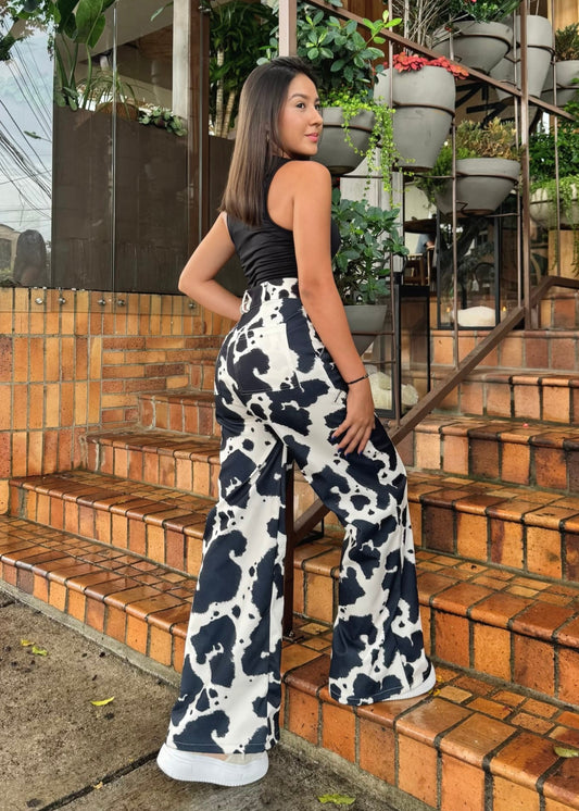 Pantalon cow print negro