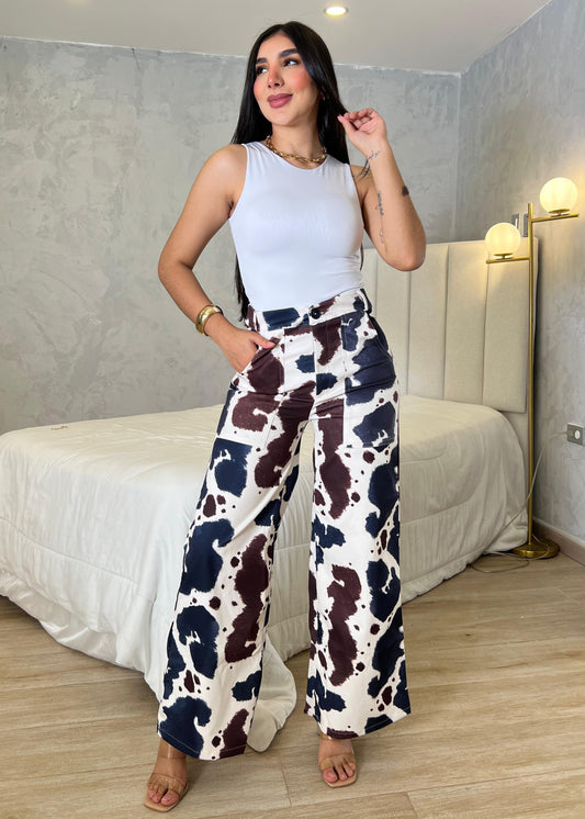 Pantalon cow print azul marrón