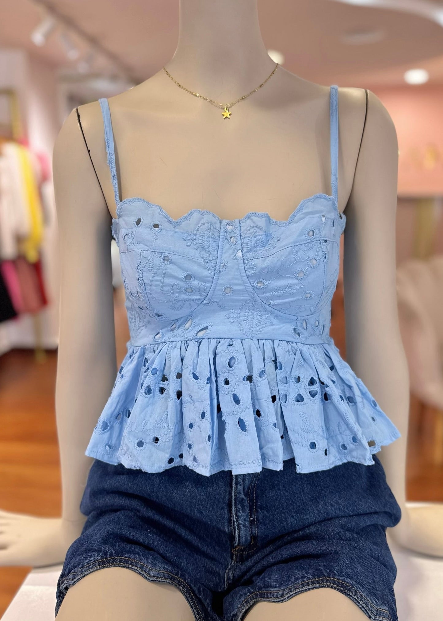 Blusa ojalillo celeste