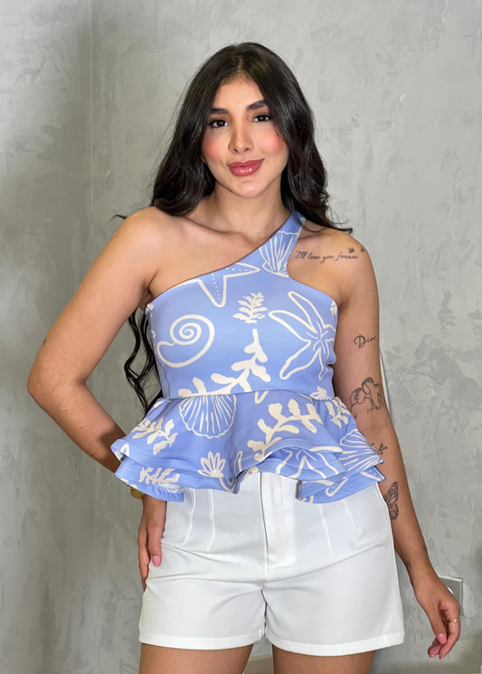 Blusa peplum celeste