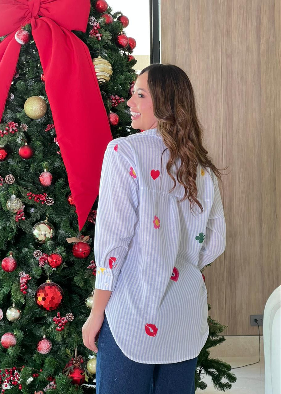 Camisa oversize en lino rayas