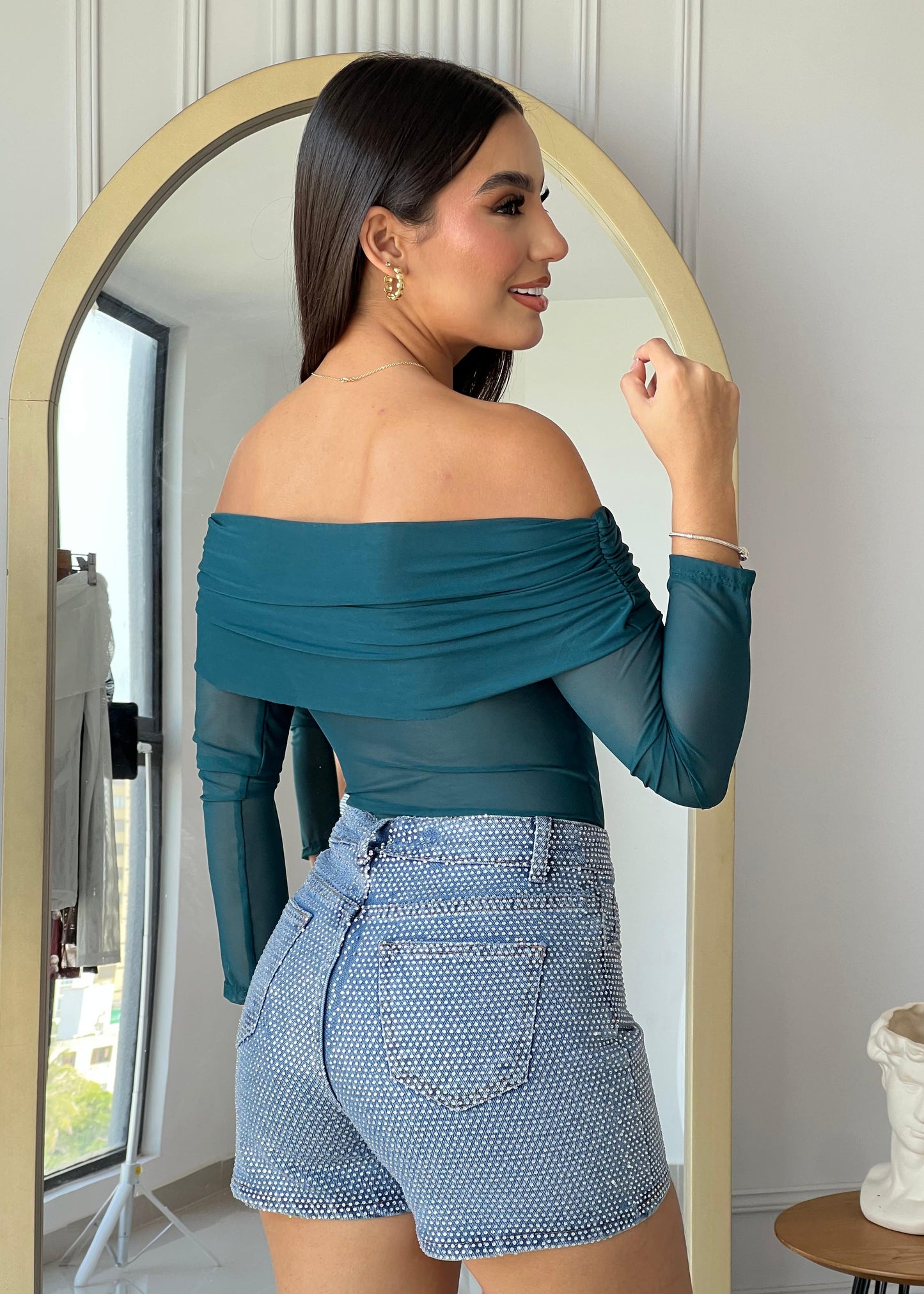 Blusa cuello bandeja verde