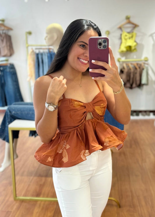 Blusa Peplum terracota