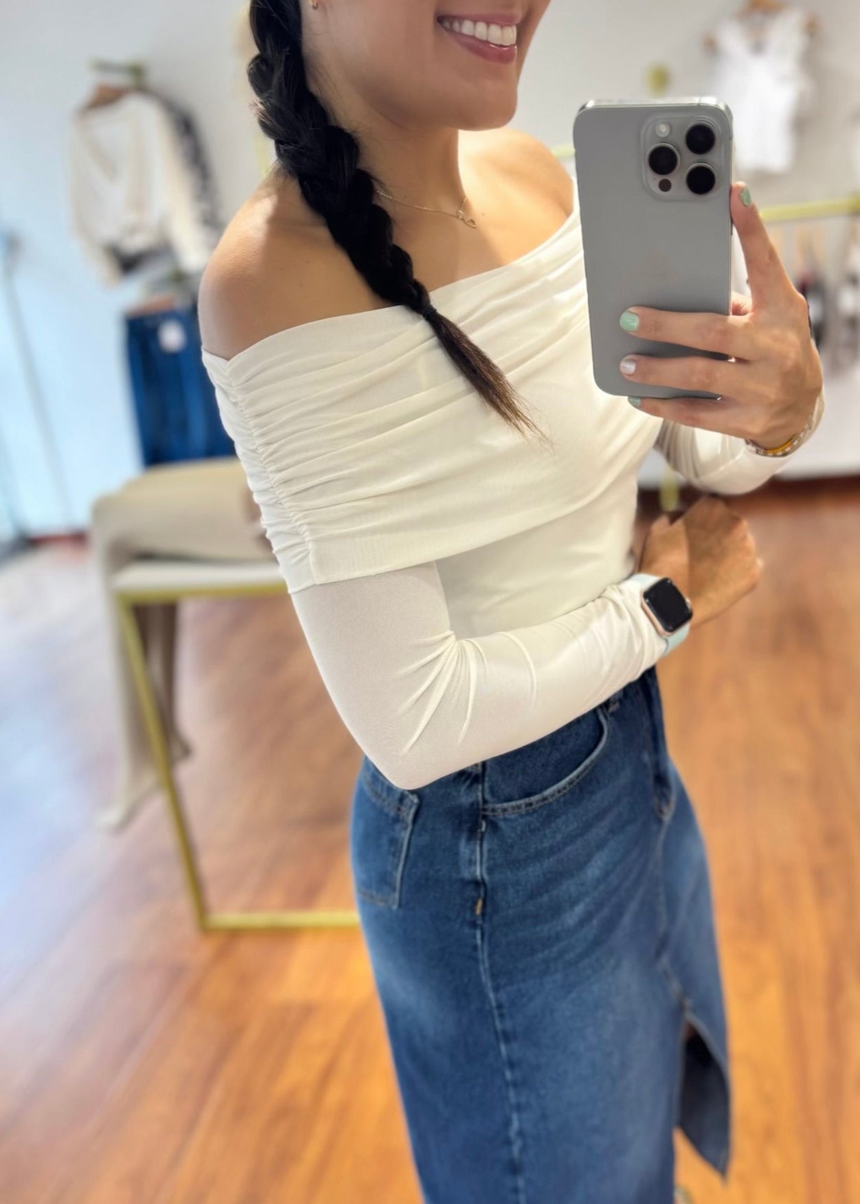 Blusa cuello bandeja marfil