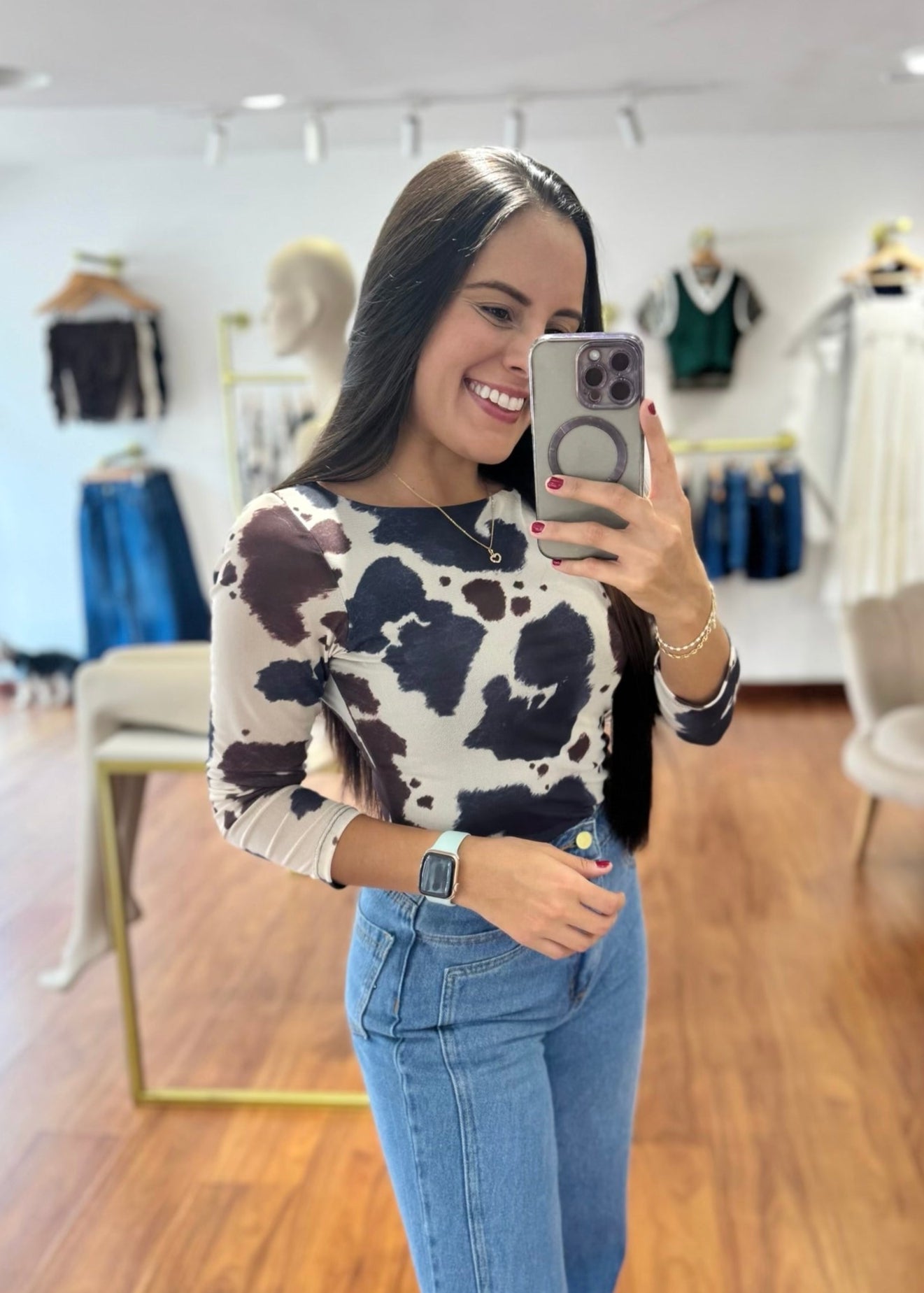 Body cow print azul/vino