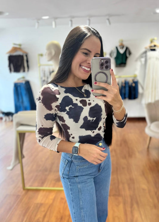 Body cow print azul/vino