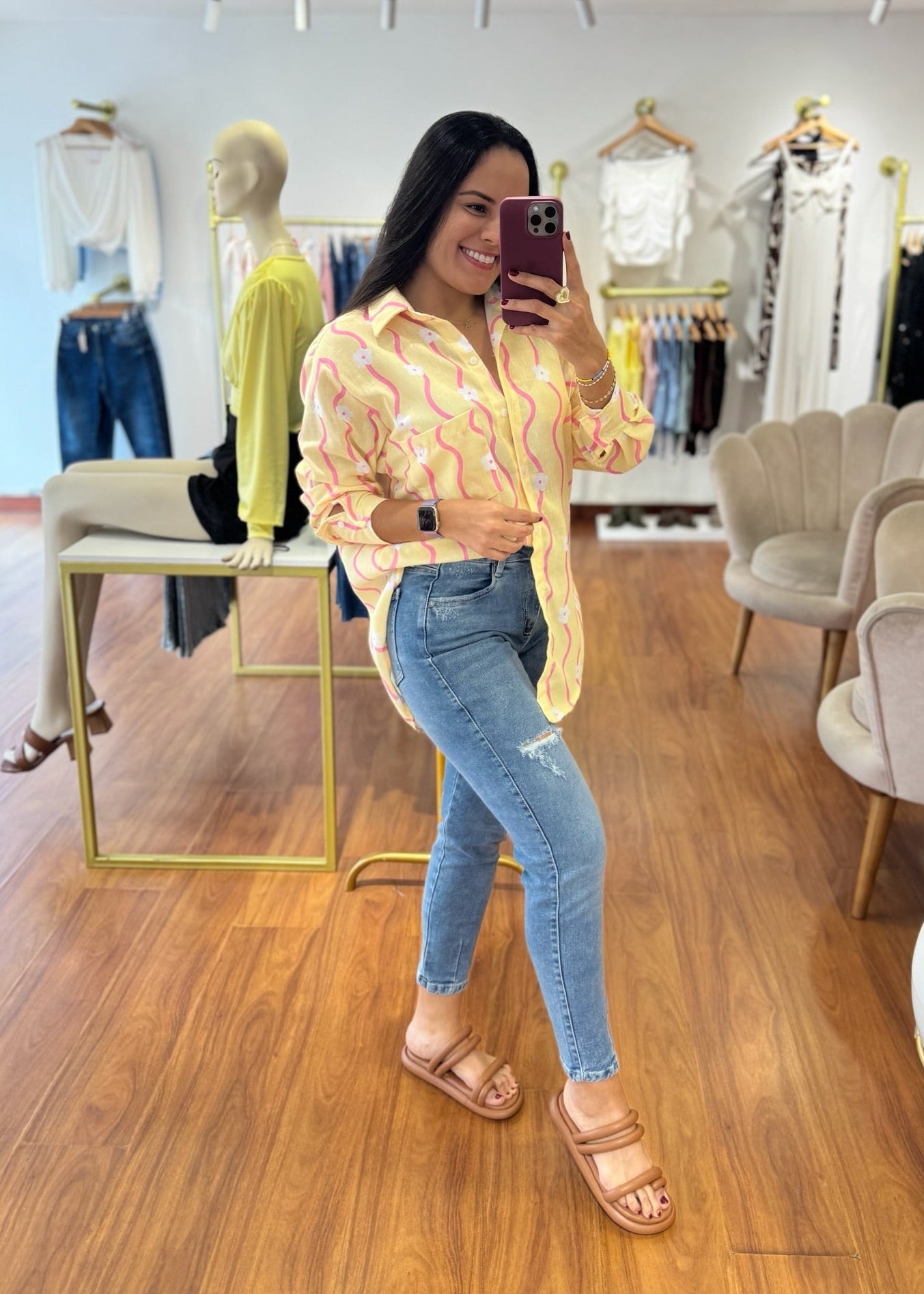 Camisa oversize en lino amarilla