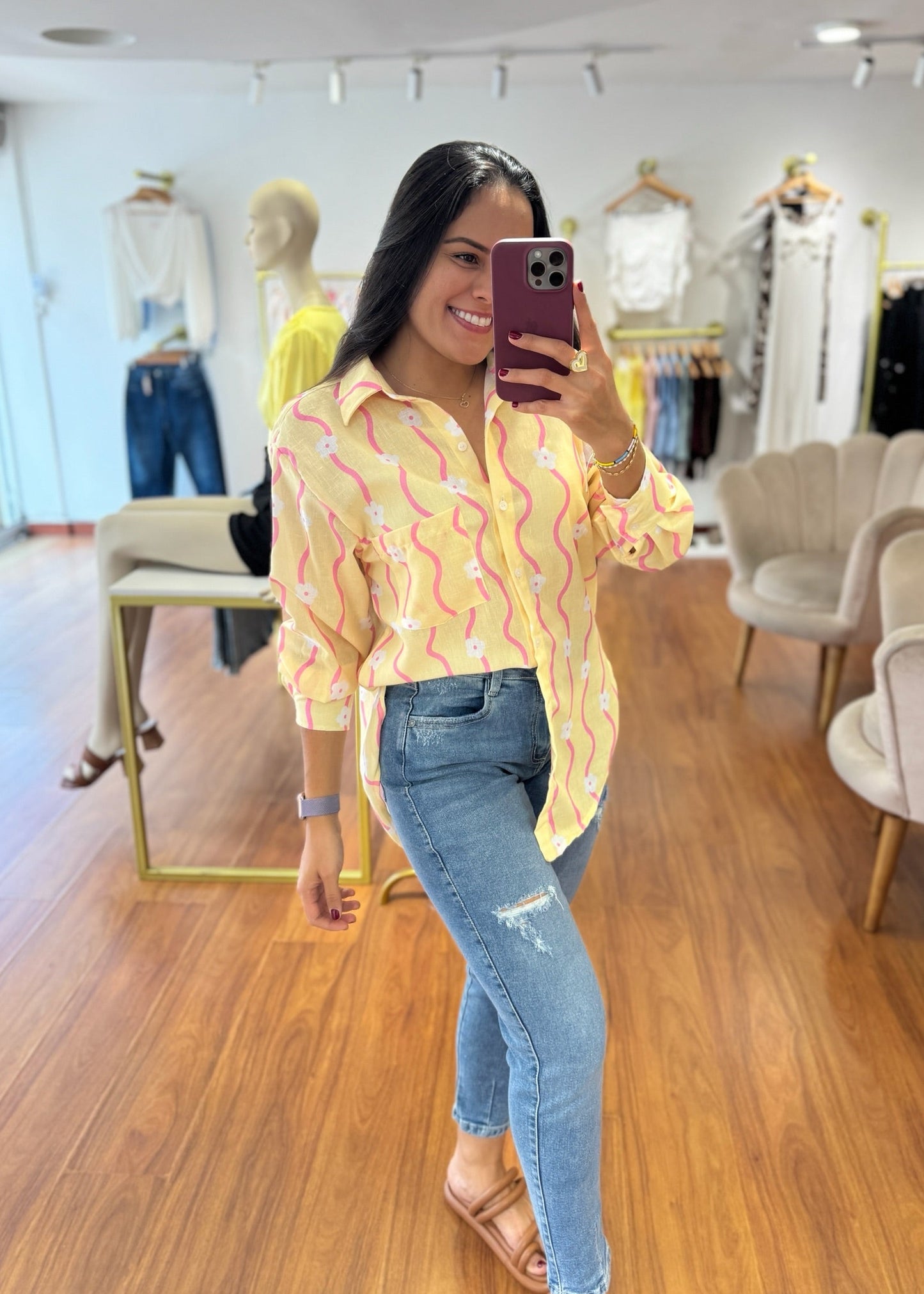 Camisa oversize en lino amarilla