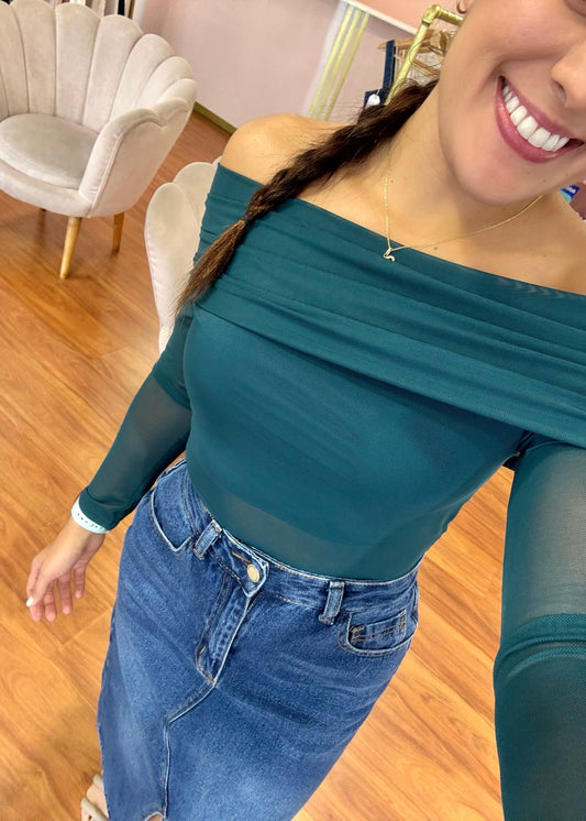 Blusa cuello bandeja verde