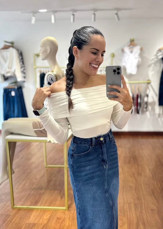 Blusa cuello bandeja marfil