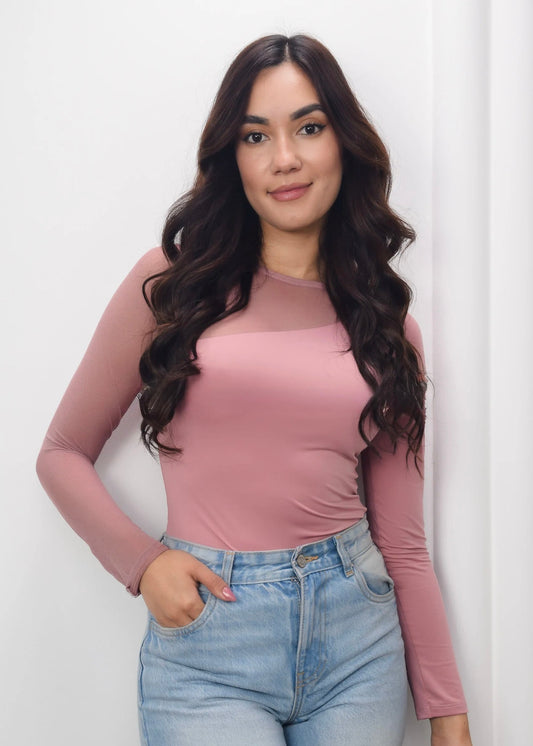 Body manga con transparencia rosado