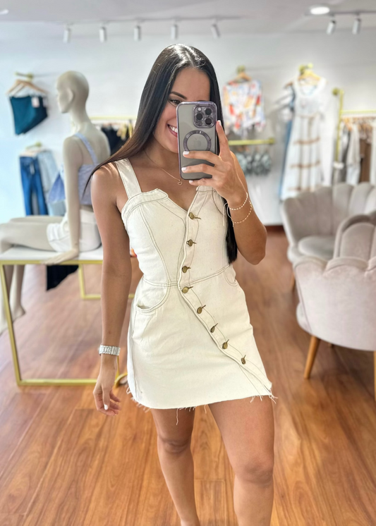 Vestido denim Nicolle marfil