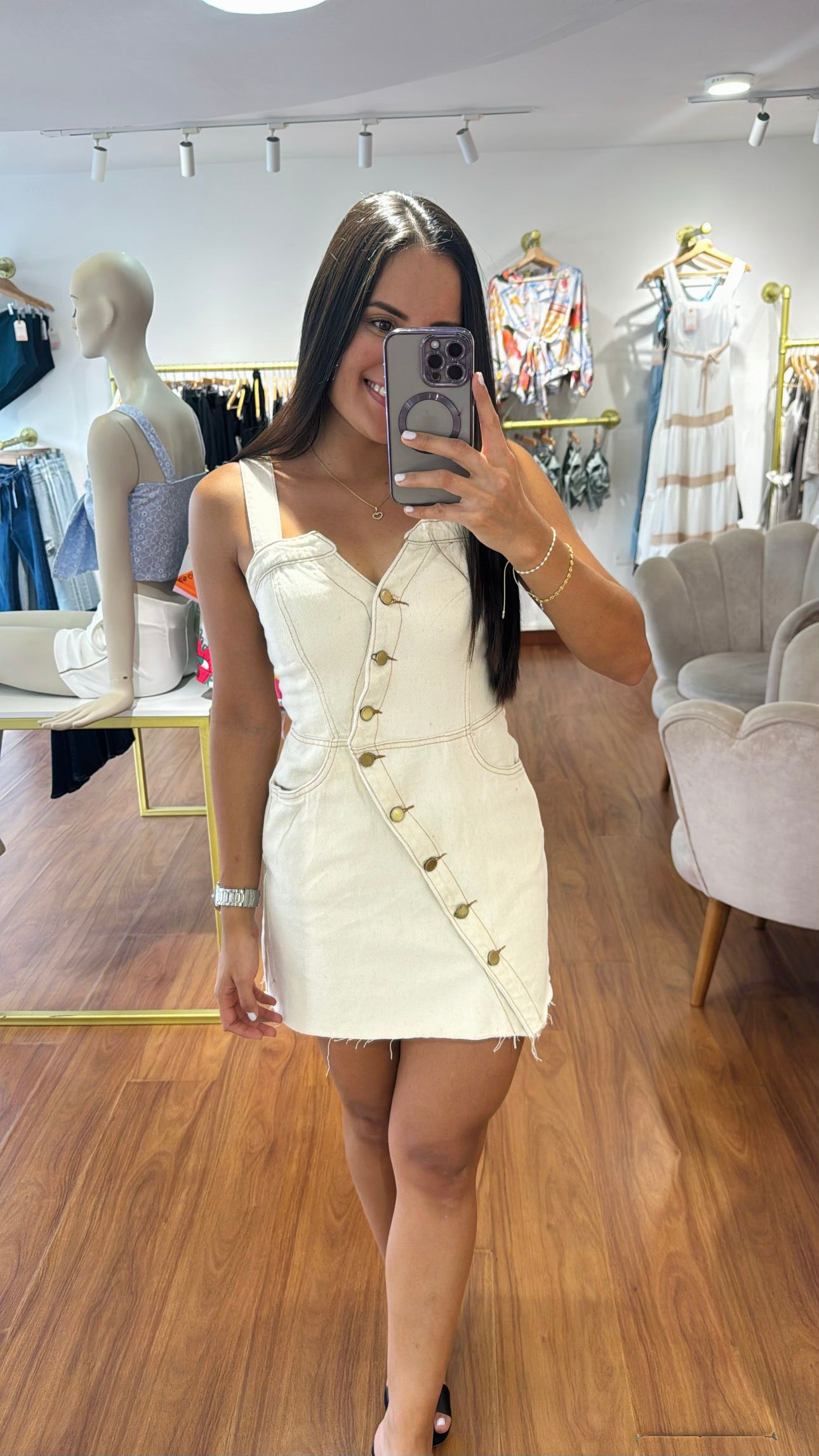 Vestido denim Nicolle marfil