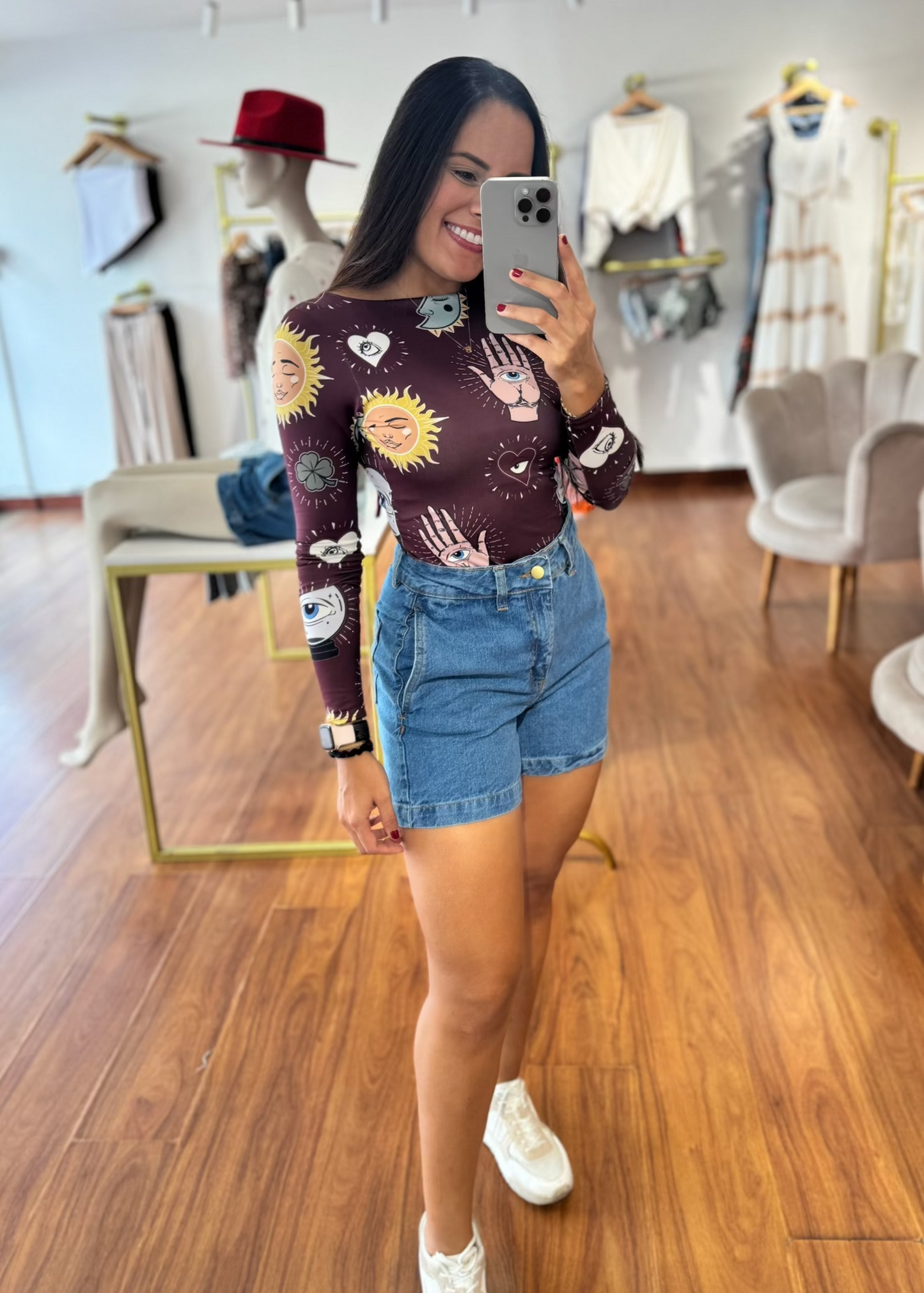 Bermuda denim tiro alto